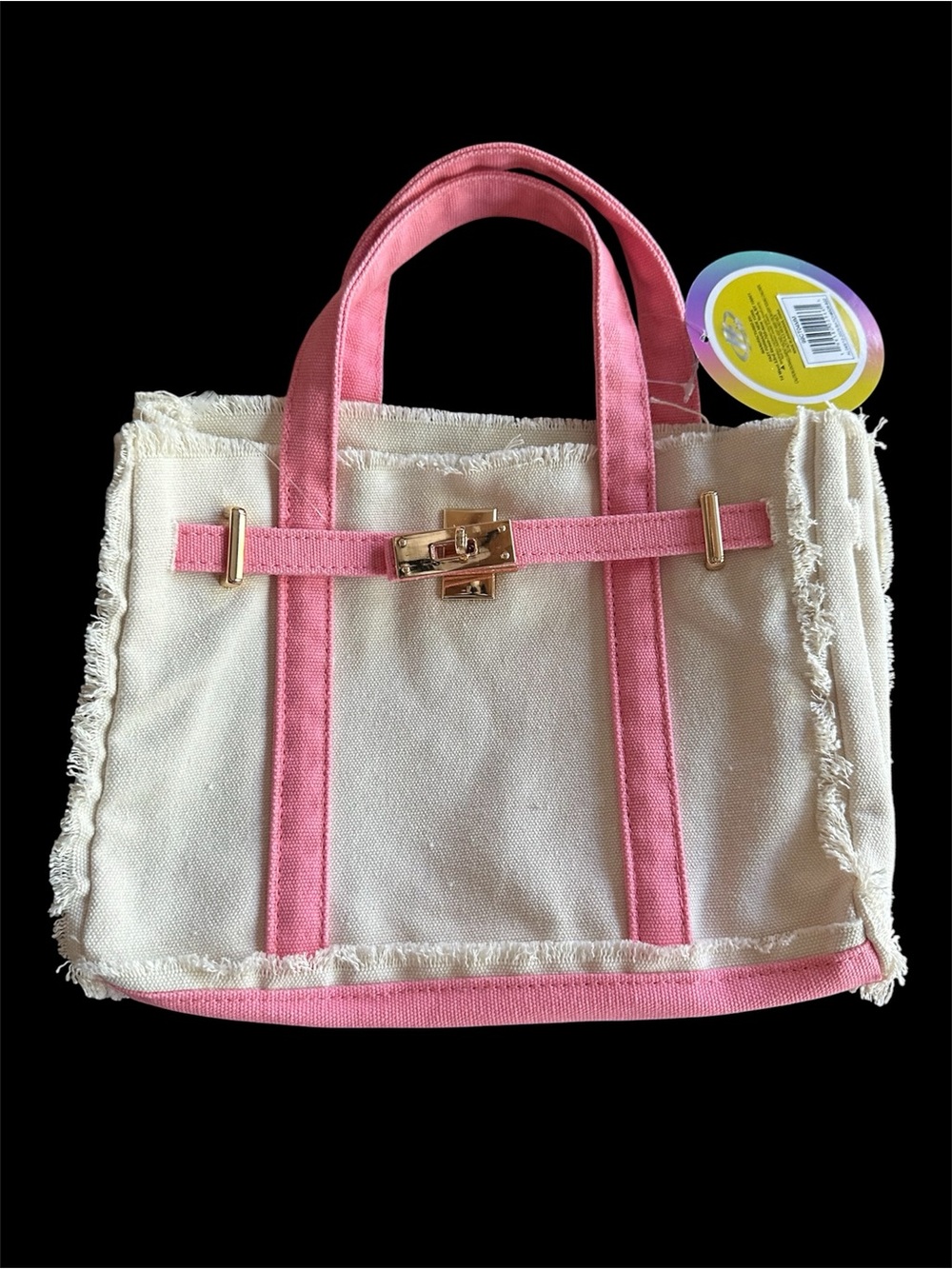 Canvas Tote Bag with Pink Trim, small Boatkin style NWT